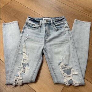 Light Wash Distressed Super High Rise Skinny Ankle Jeans